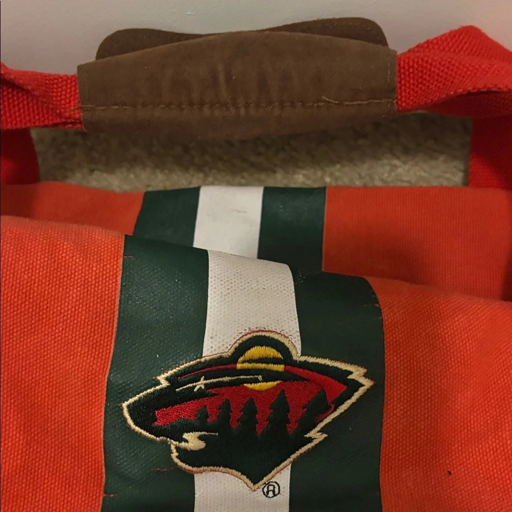 Nostalgic Minnesota Wild Hockey Duffel Bag with Red Straps Sports Fan
